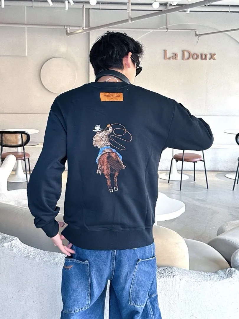 Louis Vuitton/Louis Vuitton 24Fw Western denim embroidered crew neck sweatshirt